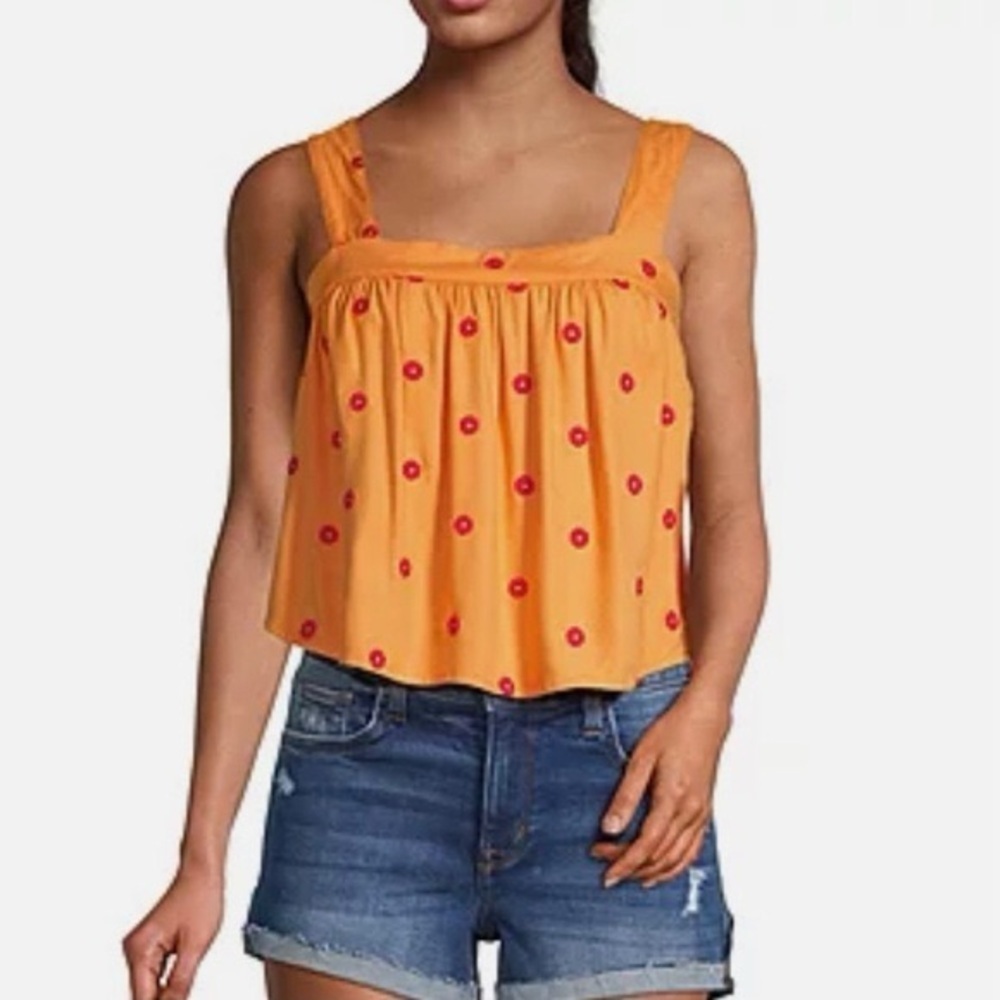 Arizona Jean Company Bright Orange Floral Crop Top
